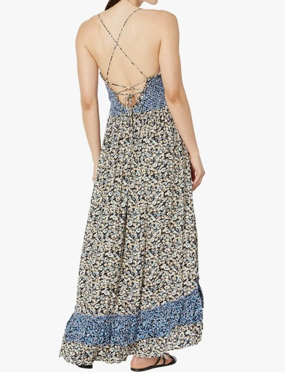 NWT Free People One I Love Floral Smocked Maxi Dress Denim, size Medium